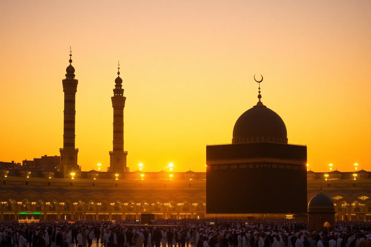 Masjid al-Haram at sunset during Ramadan